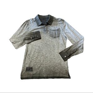 Long sleeve vintage garment oil wash pocket polo shirt
